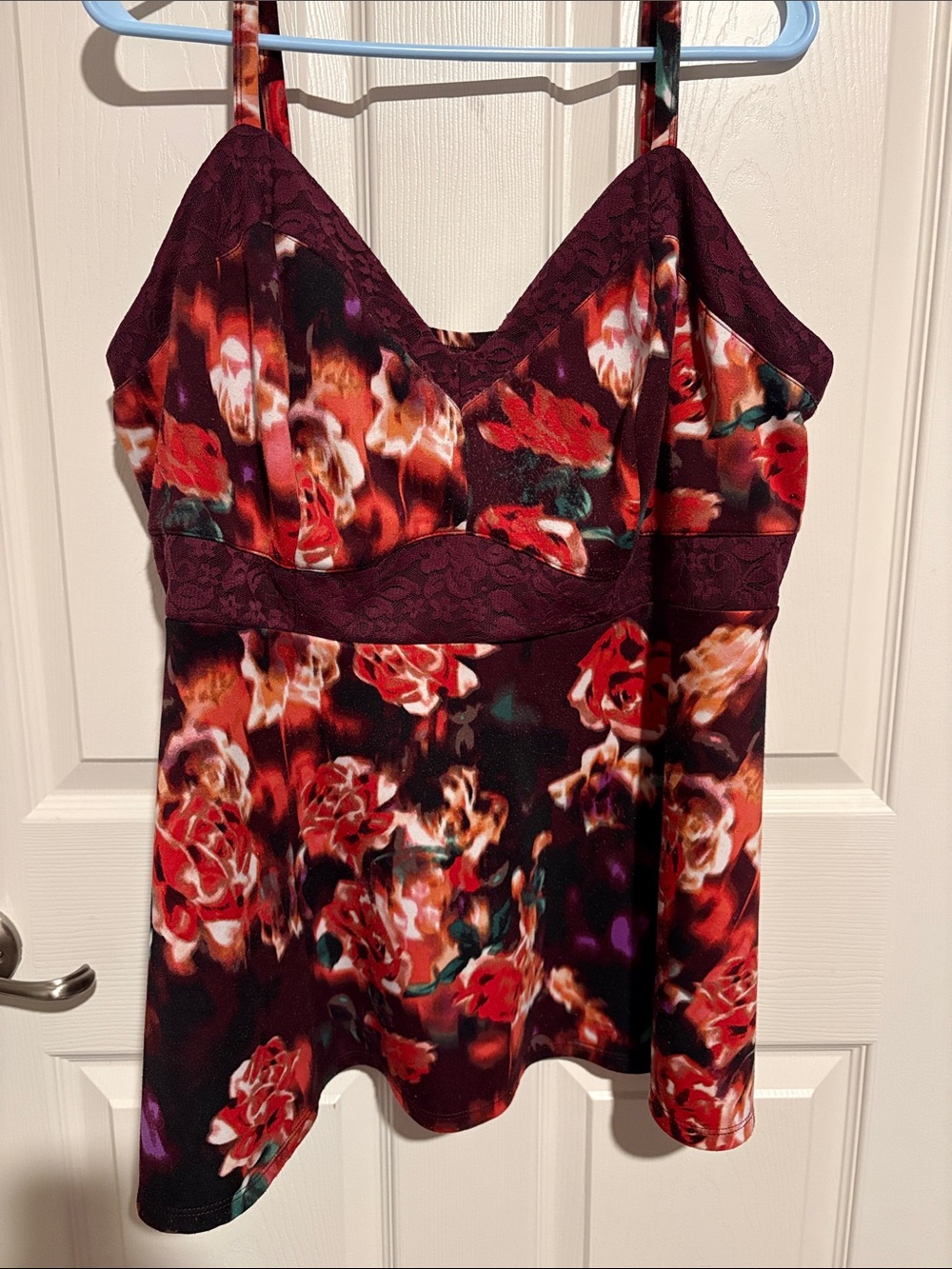 Torrid Burgundy Floral Lace-Trim Tank